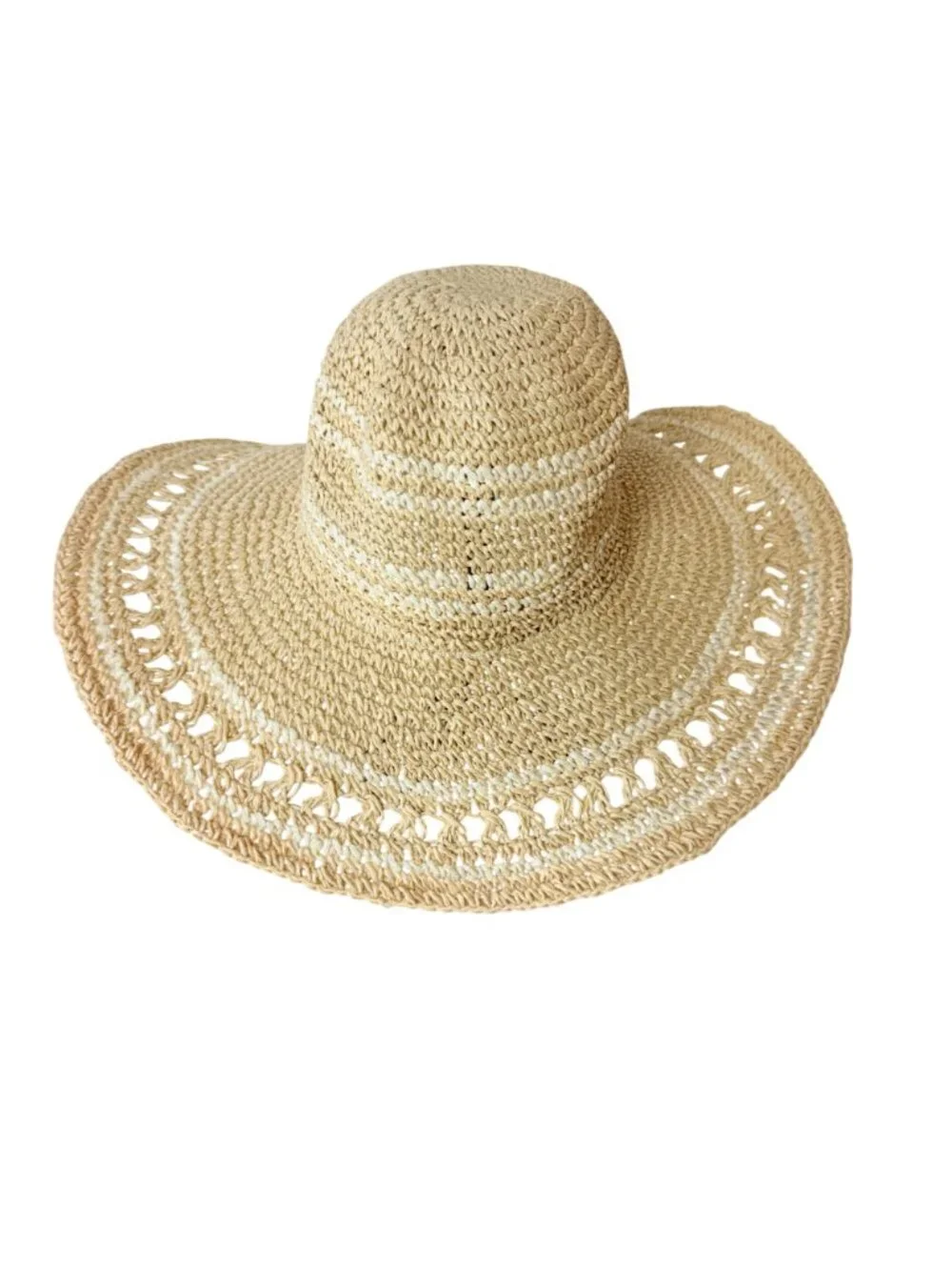 Summer Festival Sun Hat Open Weave Floppy Wide Brim Boho Beach Straw Travel